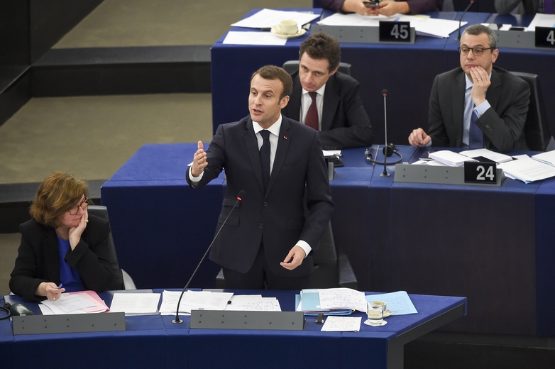 Emmanuel Macron, au Parlement européen de Strasbourg