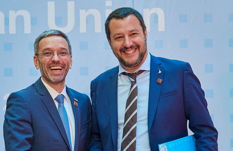 Herbert Kickl, ministre de l'Intérieur autrichien et Matteo Salvini, ministre de l'Intérieur italien. 