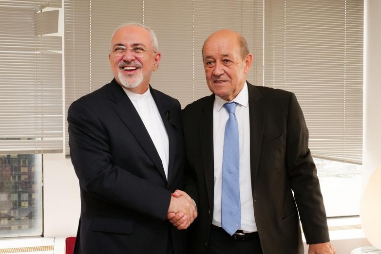 Mohammad Javad Zarif et Jean-Yves Le Drian, les ministres iranien et français des Affaires étrangères, aux Nations unies en septembre 2018 - Crédits : Martin Loper / MEAE