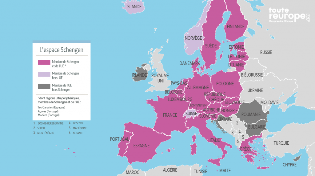 Carte géographique espace Schengen
