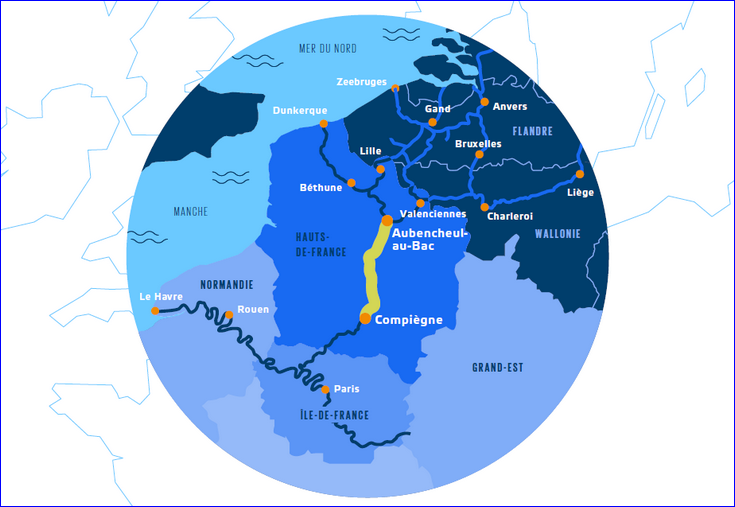 Le tracé du canal Seine-Nord Europe (en vert)