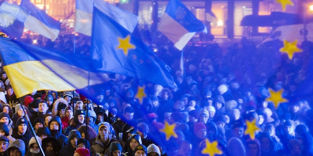 La manifestation "Euromaïdan" à Kiev, le 27 novembre 2013 - Crédits : Evgeny Feldman / Wikimedia Commons