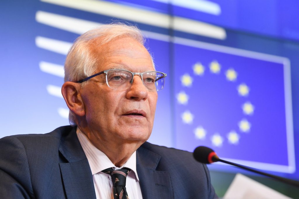 Le haut représentant de l'UE pour les affaires étrangères et la politique de sécurité, Josep Borrell, en conférence de presse à l'issue du Conseil affaires étrangères du 11 avril 2022, à Luxembourg - Crédits : Conseil de l'UE