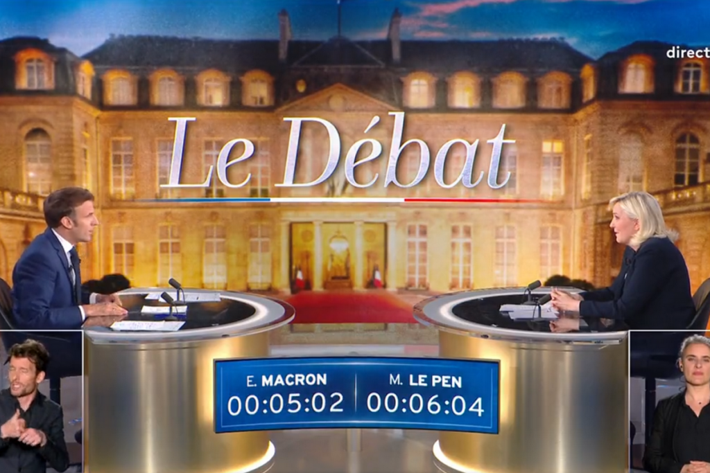 Près de 15,6 millions de téléspectateurs ont suivi le débat de l'entre-deux-tours entre Emmanuel Macron et Marine Le Pen, le 20 avril 2022 - Crédits : France 2 / Twitter