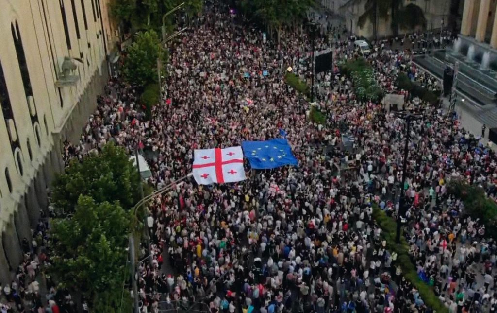 Les manifestants ont notamment arboré des drapeaux européen et géorgien