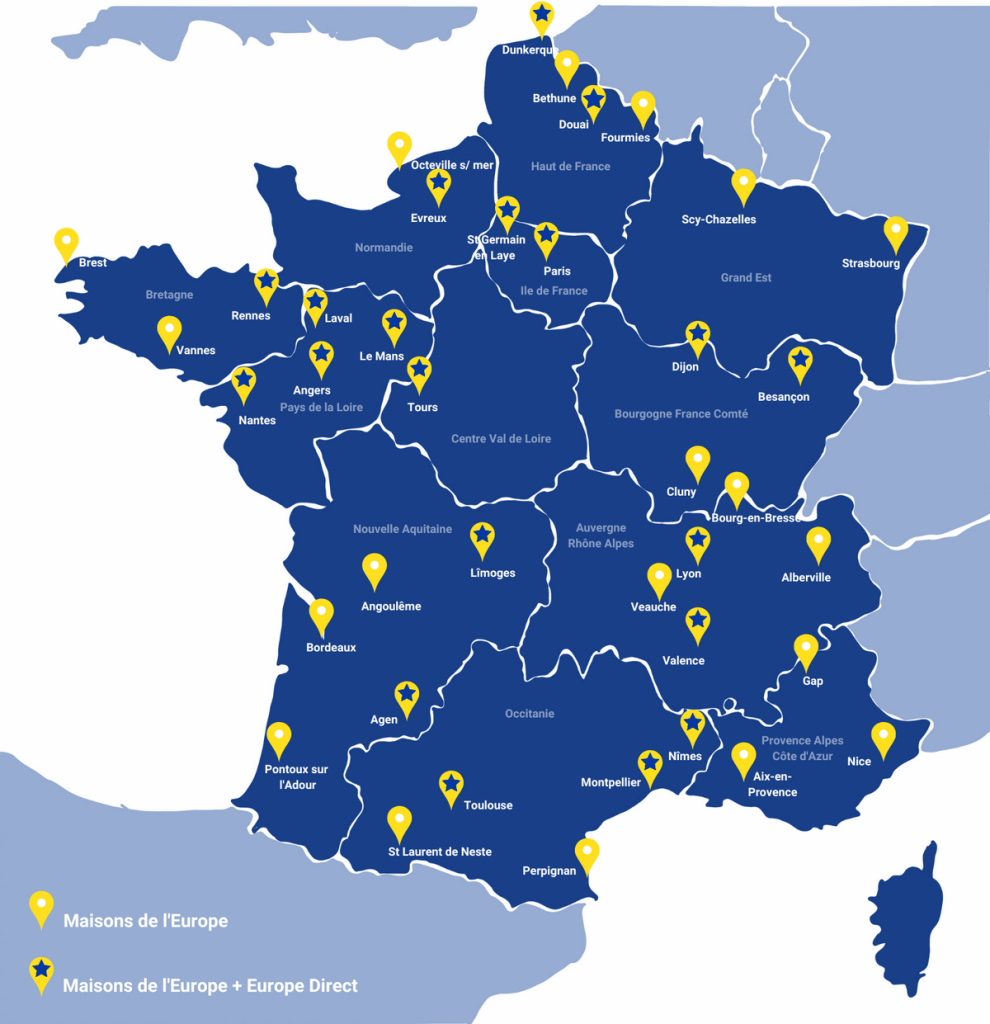 Fédération française des Maisons de l'Europe - Carte des Maisons de l'Europe 2023