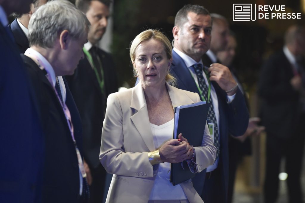 Giorgia Meloni (ici en juin 2023) a été élue en octobre 2022, notamment sur la promesse "d'en finir avec l'immigration irrégulière"