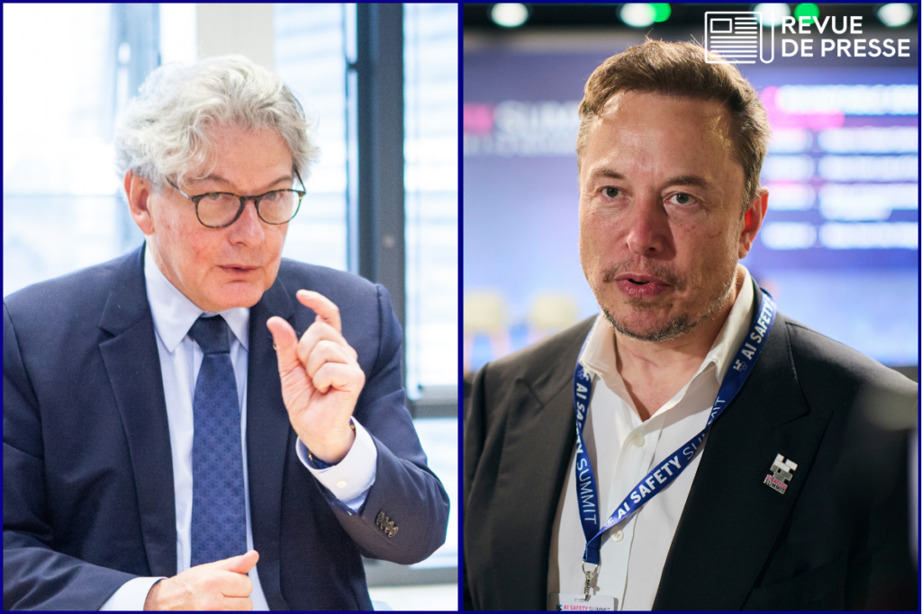 A l'annonce de l'ouverture de la procédure, Thierry Breton (à gauche) et Elon Musk (à droite) se sont livrés à un échange sur la plateforme du milliardaire américain