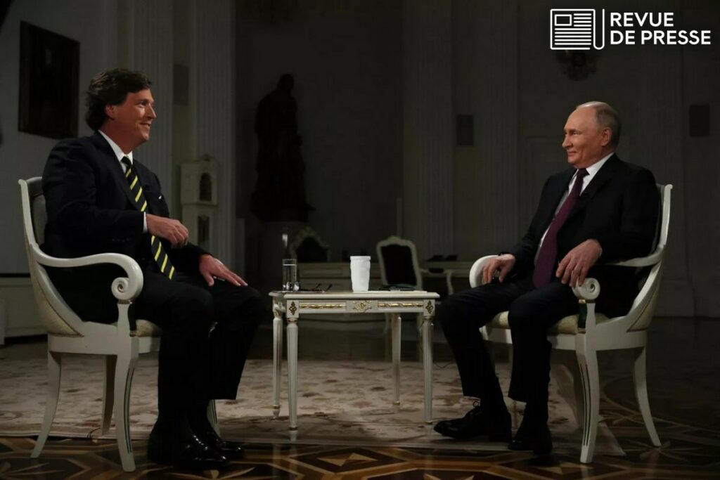 Deux heures durant, l'ex-présentateur vedette de Fox News a interrogé le Président russe sur la guerre en Ukraine – Crédits : Compte X @Sputnik_India